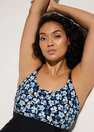 Robe de bain sculptante, maintien léger • noir-bleu floral • Boutique bonprix
