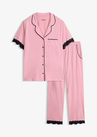 Pyjama van zachte viscose-mix met knoopsluiting, Kleur: rookorchidee