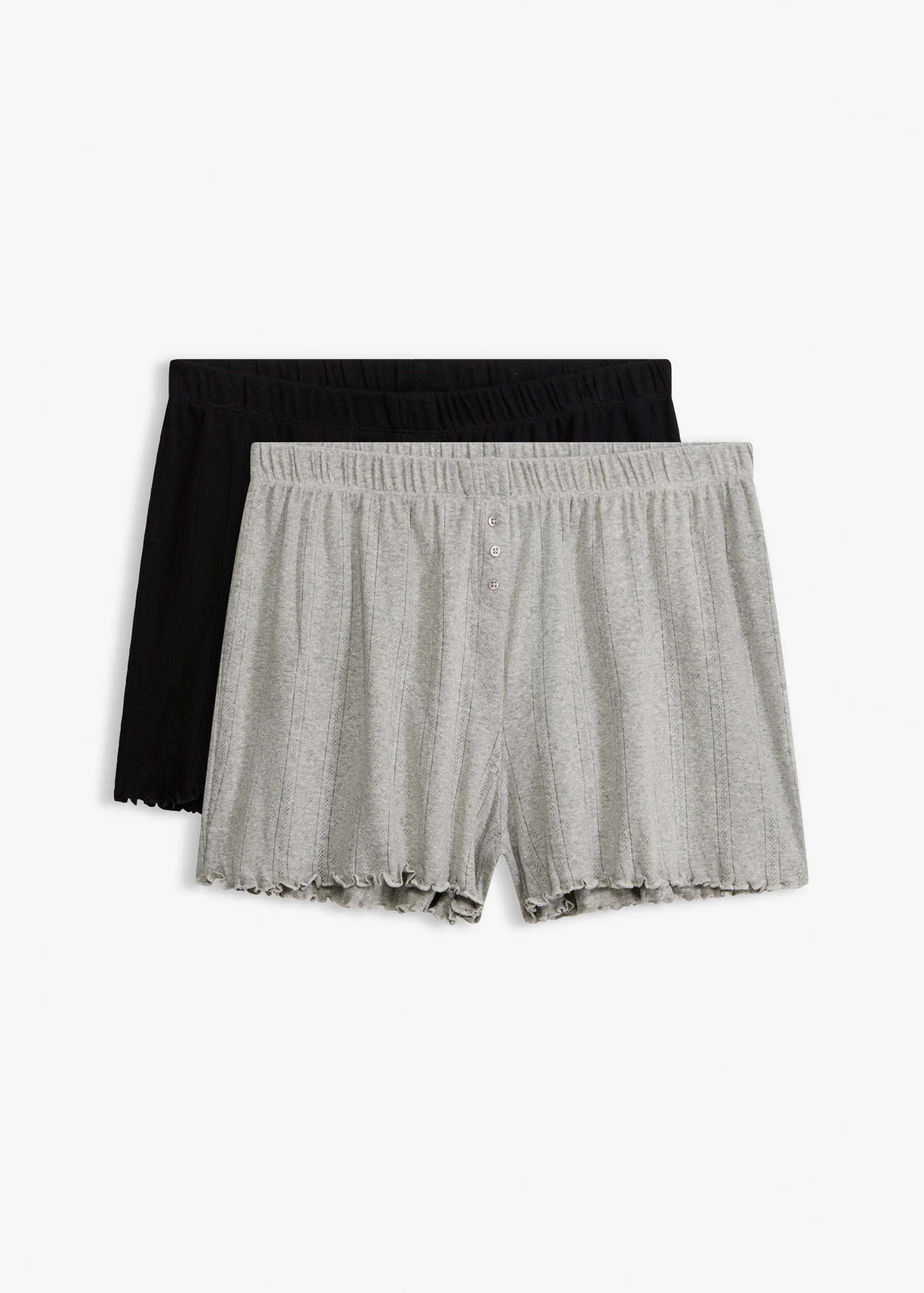 Lot de 2 shorts de pyjama en jersey pointelle • noir+gris clair chiné • Boutique bonprix