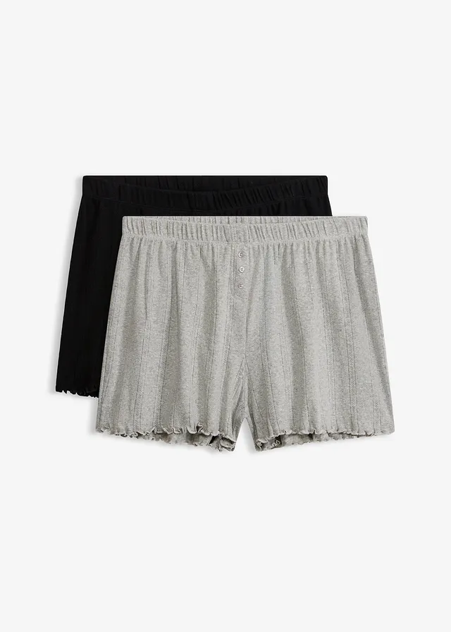 Pyjamashort van pointelle jersey (set van 2), Kleur: zwart+lichtgrijs gemêleerd