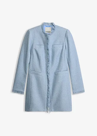 Blazer long en maille bouclée, Couleur: bleu poudré