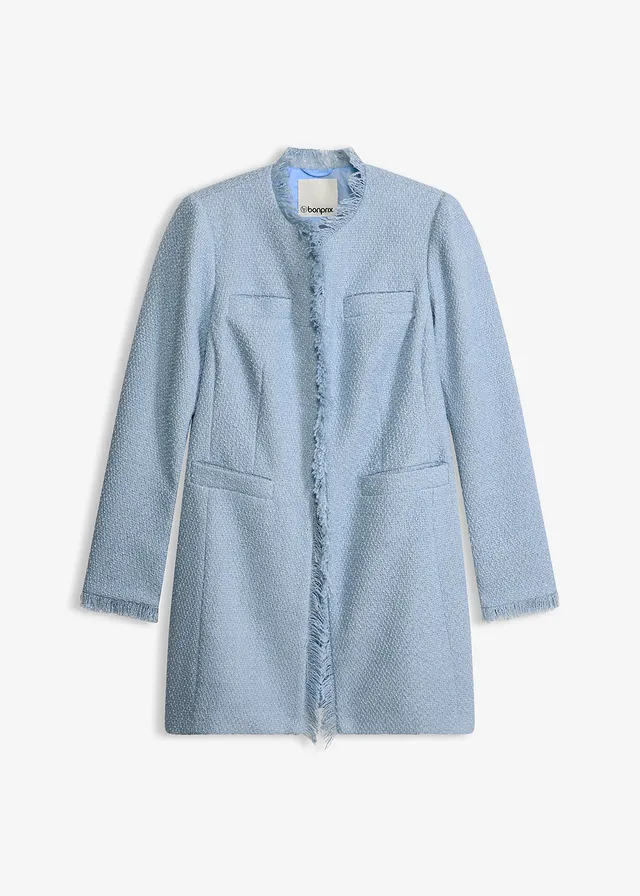 Blazer lung din țesătură bouclé • albastru pudrat • magazin bonprix