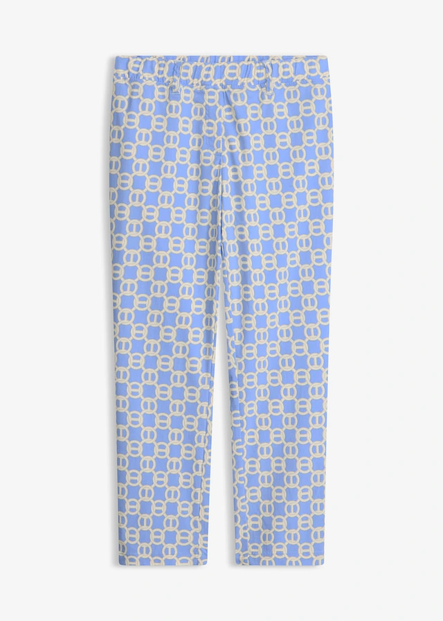 7/8 stretchbroek van bengaline • middenblauw/ecrubeige met grafische print • bonprix online shop