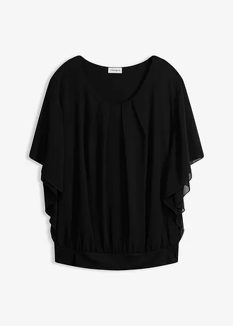 Chiffon blouse met ondershirt, Kleur: zwart