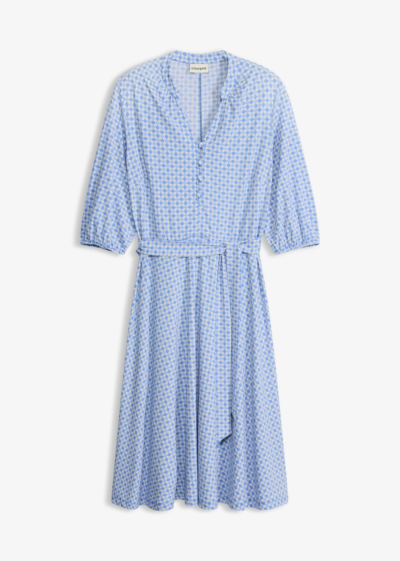 Robe en jersey avec ceinture à nouer (ens. 2 pces) • bleu moyen/écru imprimé • Boutique bonprix