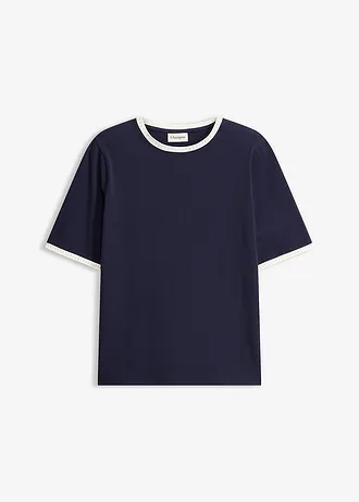 Bluză cu mâneci scurte cu margine din dantelă • bleumarin/ecru • magazin bonprix