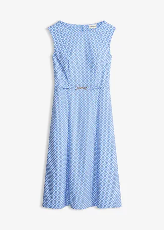 Robe en bengaline avec ceinture (2 pces), Couleur: bleu moyen-écru graphique