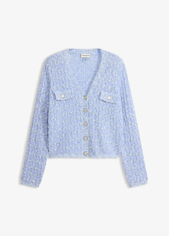 Gilet en maille bouclette, Couleur: bleu moyen chiné