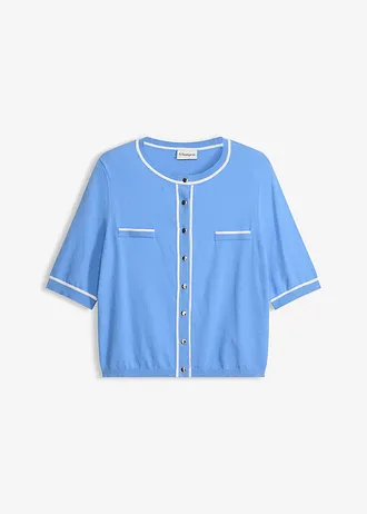 Pletený sveter s viskózou, farba: stredne modrá/biela vlna