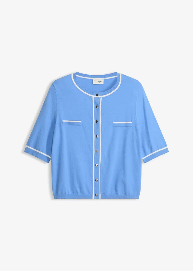 Pletený sveter s viskózou • stredne modrá/biela vlna • obchod bonprix