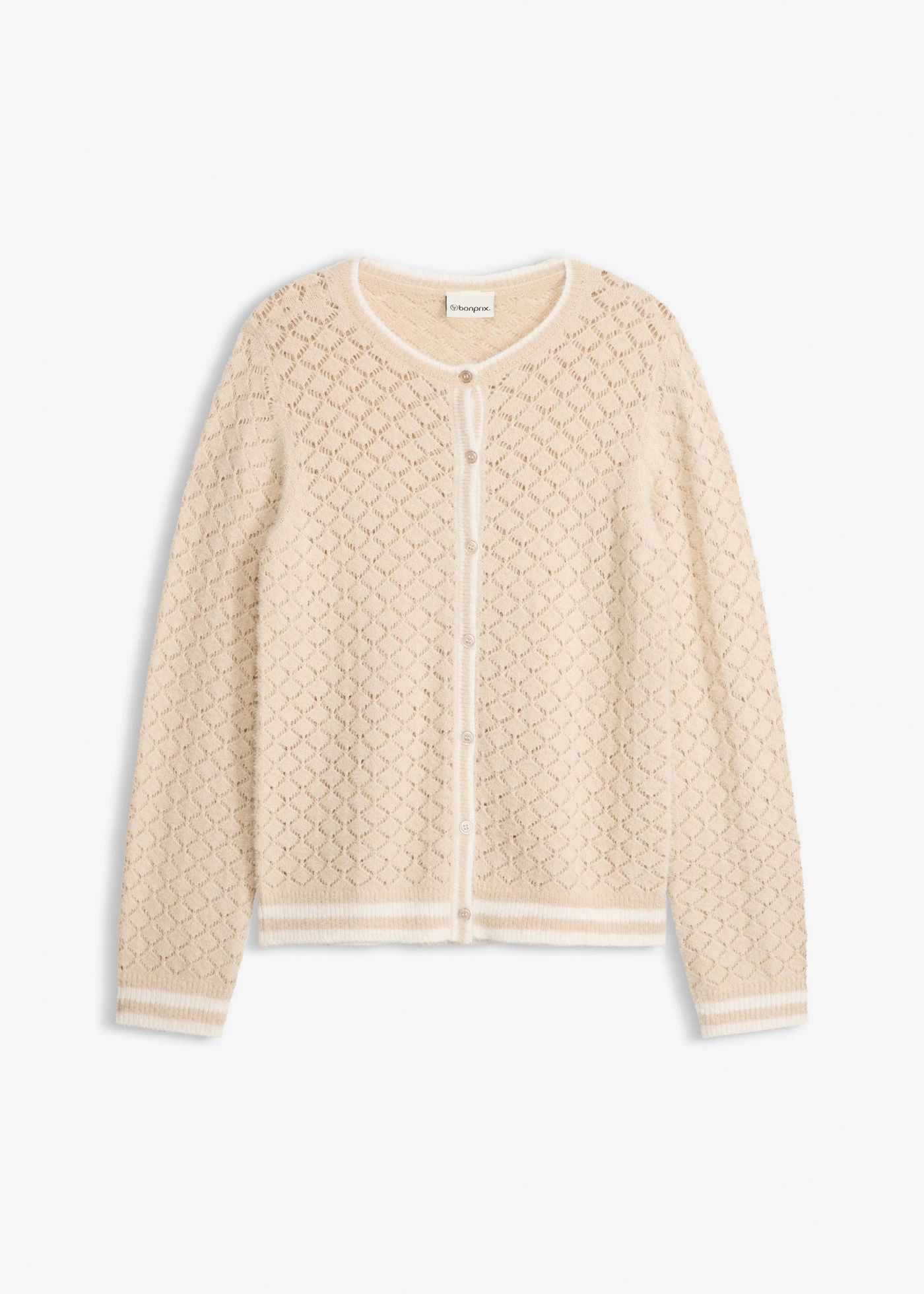 Gilet en maille poilue ajourée • sable clair-écru • Boutique bonprix