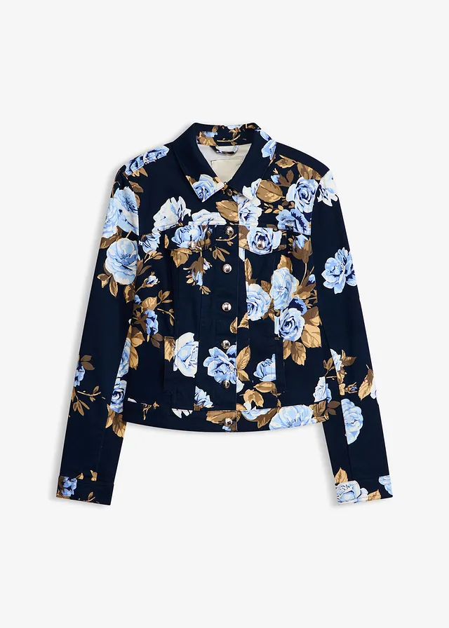 Twill jas van katoen • donkerblauw gebloemd • bonprix online shop