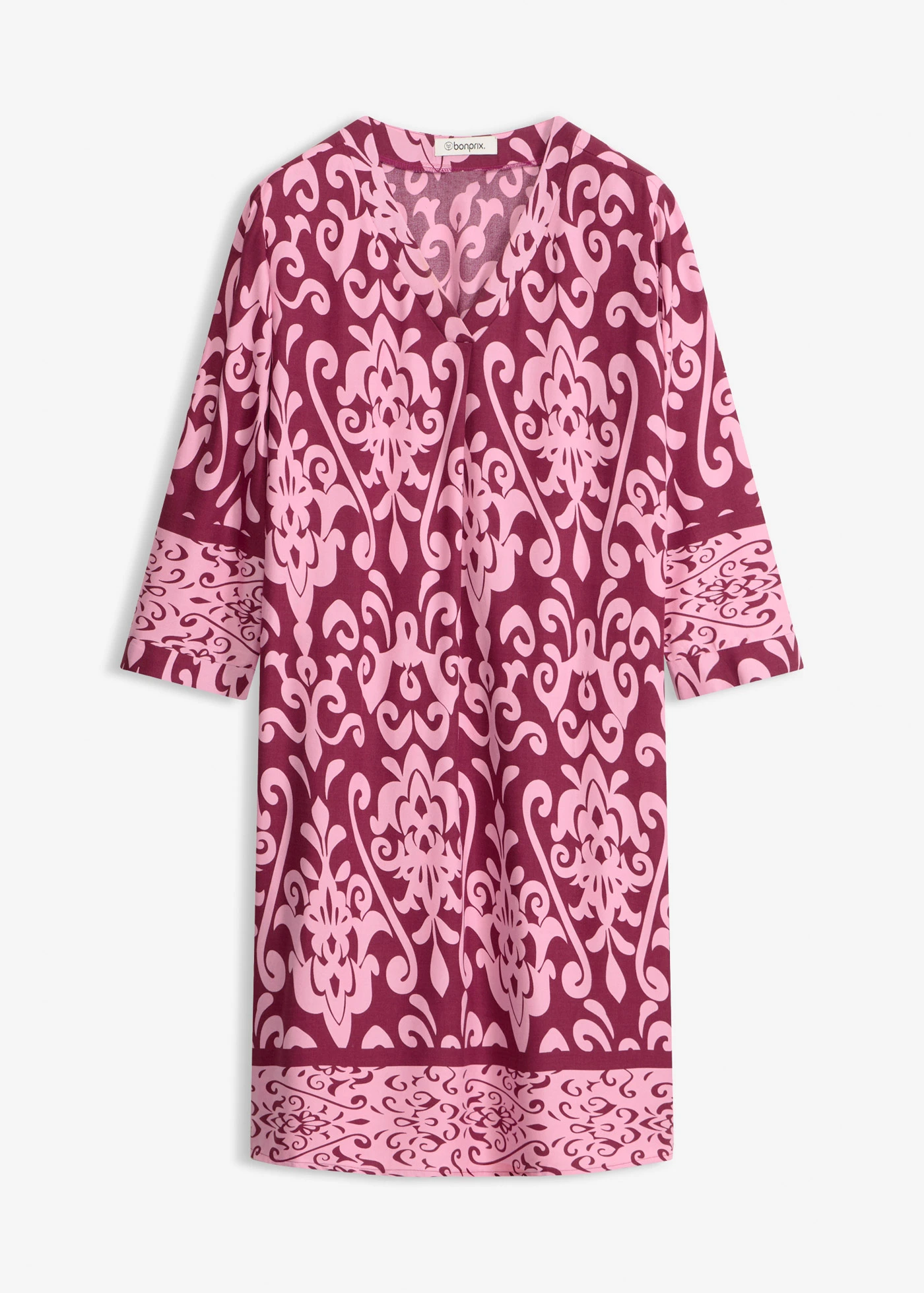 Rochie tip tunică din viscoză fluidă • roșu-arțar, cu imprimeu • magazin bonprix