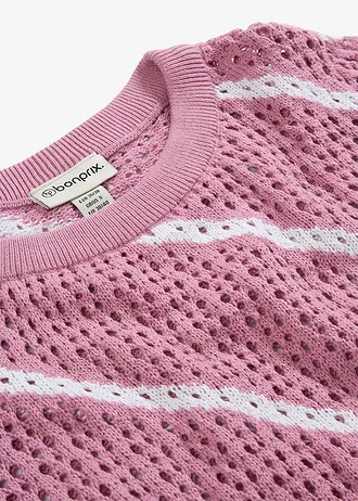 Pull ajouré 100% coton • mauve-blanc rayé • Boutique bonprix