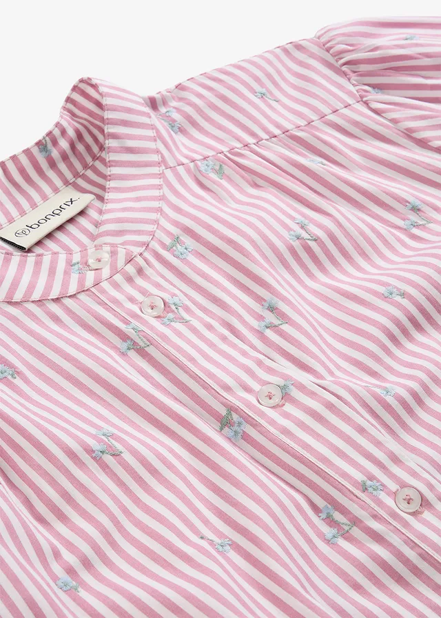 Blouse van puur katoen met 7/8-mouwen • mauve-wit verticaal gestreept • product-page.page-title-suffix