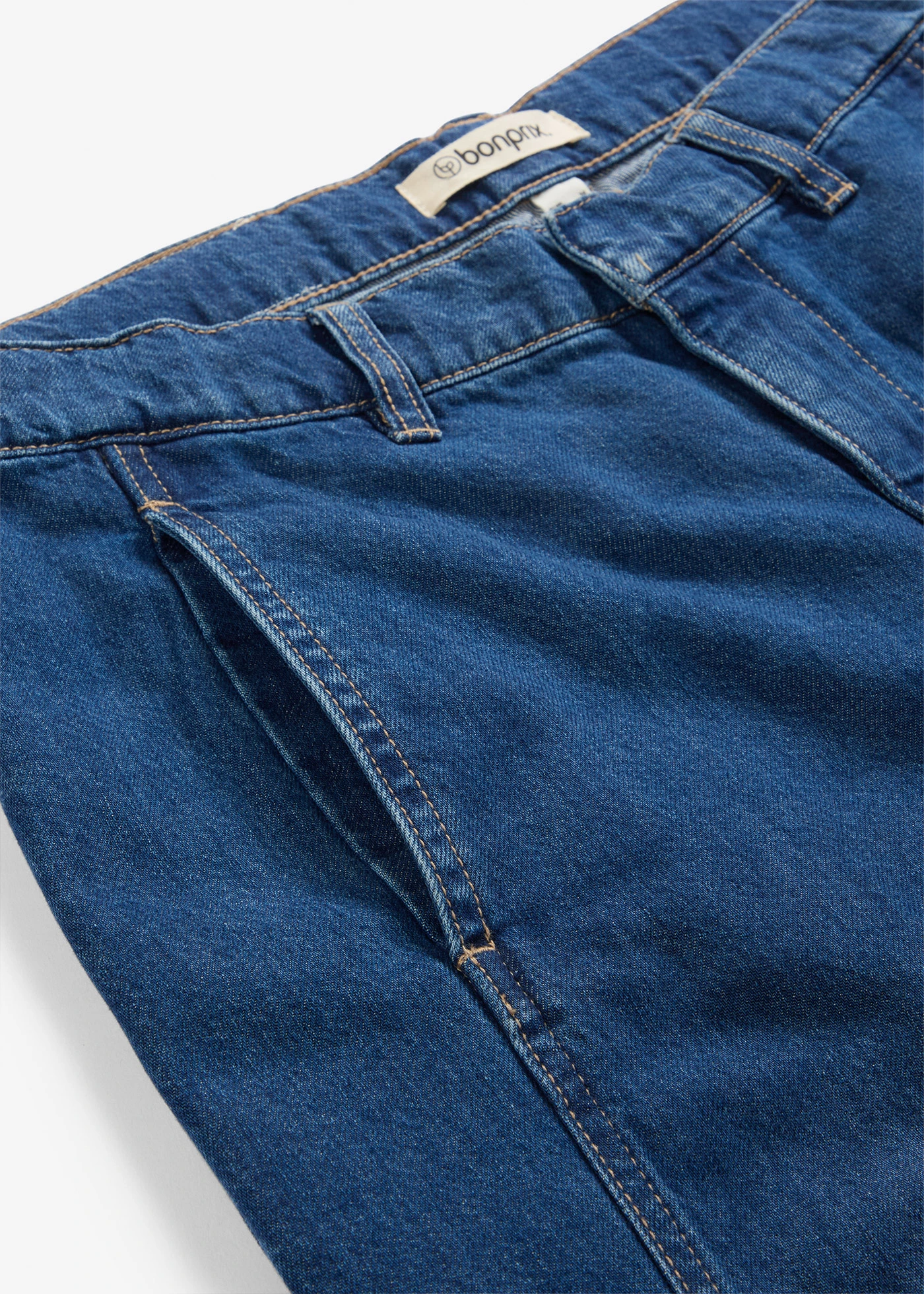 Barrel farmer, Mid Waist • kék denim, használt hatású • bonprix áruház