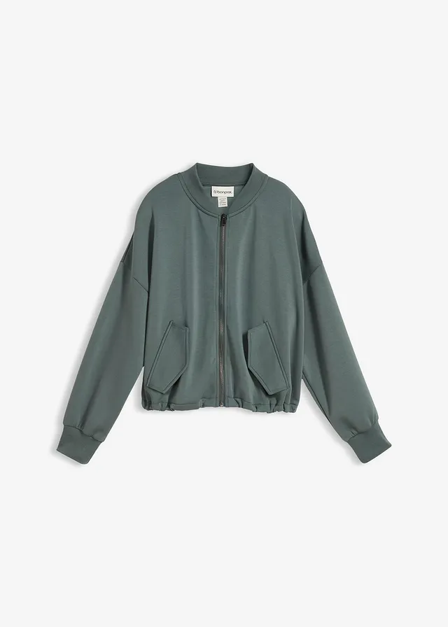 Oversized scuba bomber van een zachte viscose-mix, Kleur: eucalyptusgroen