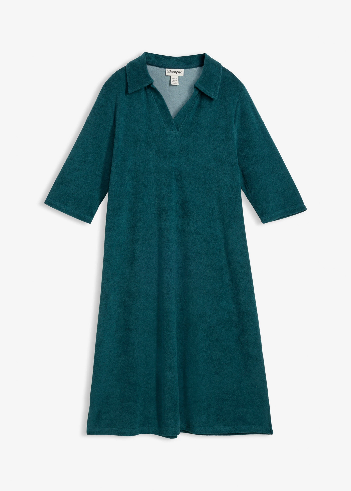 Knie-lange frotté jurk met polokraag • pepergroen • bonprix online shop
