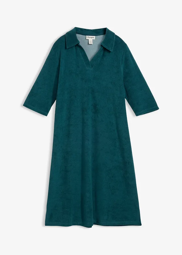 Rochie din frotir până la genunchi, cu guler polo