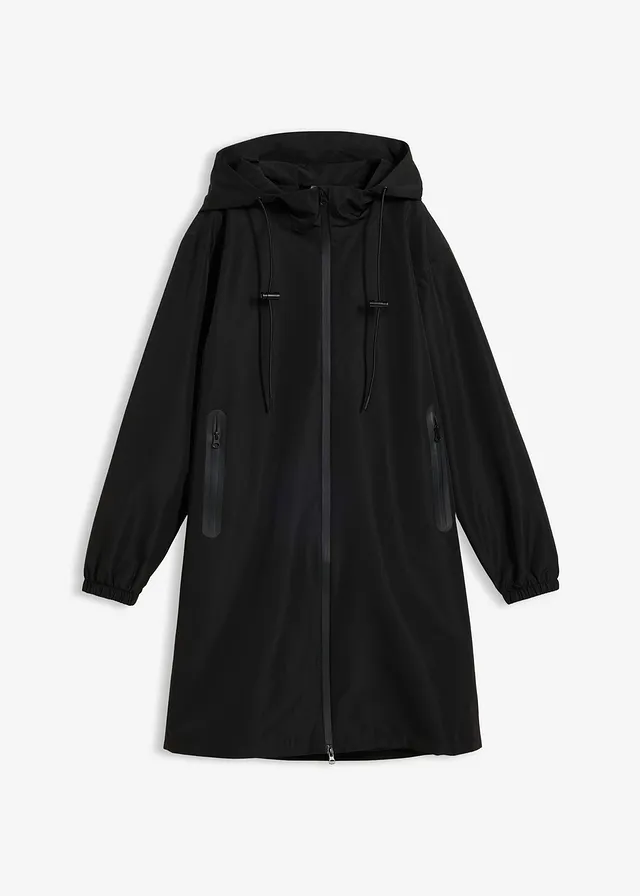 Lichte lange regenjas met schoudertas • zwart • bonprix online shop