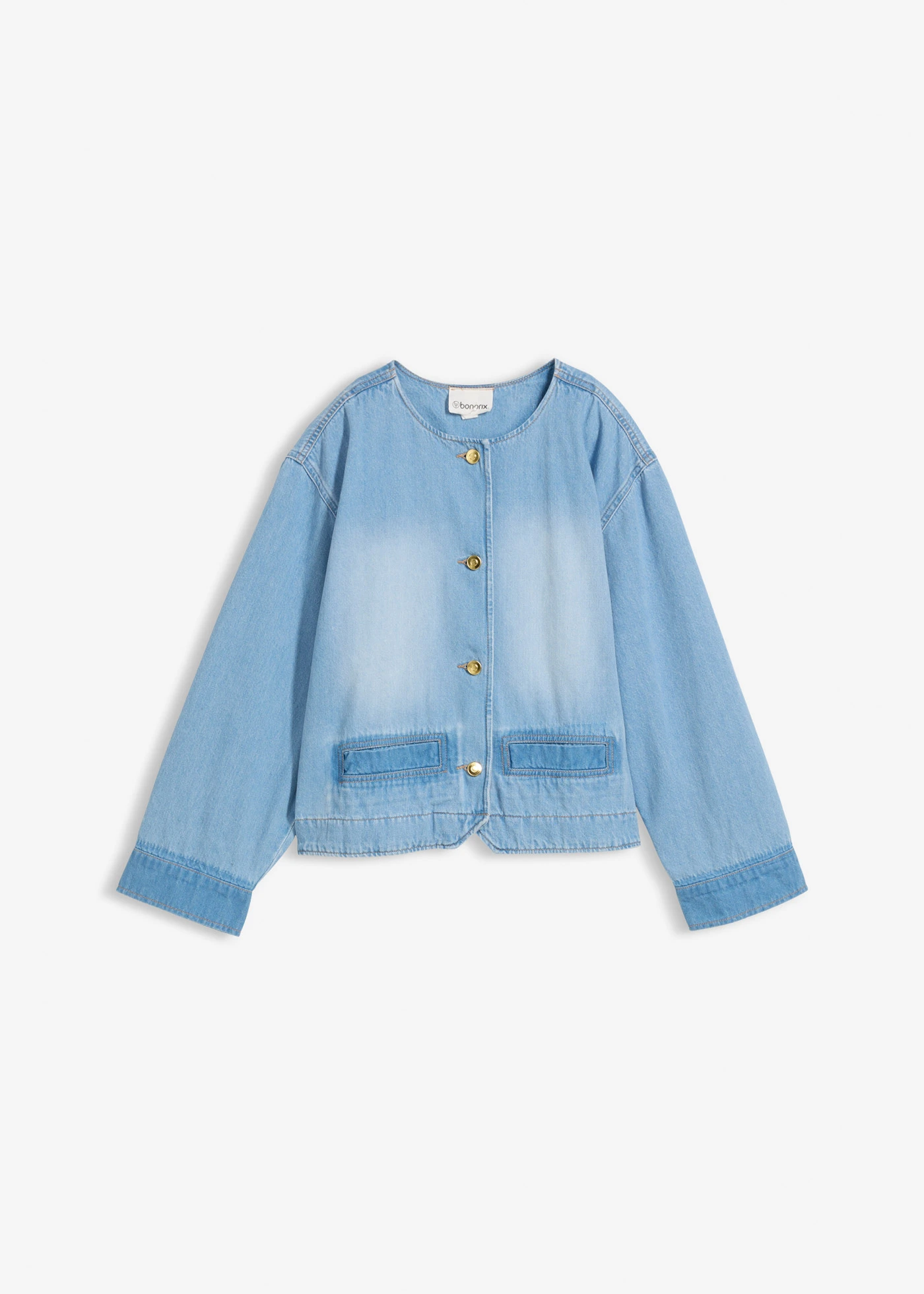 Farmerdzseki tiszta pamutból • világoskék denim, használt hatású • bonprix áruház