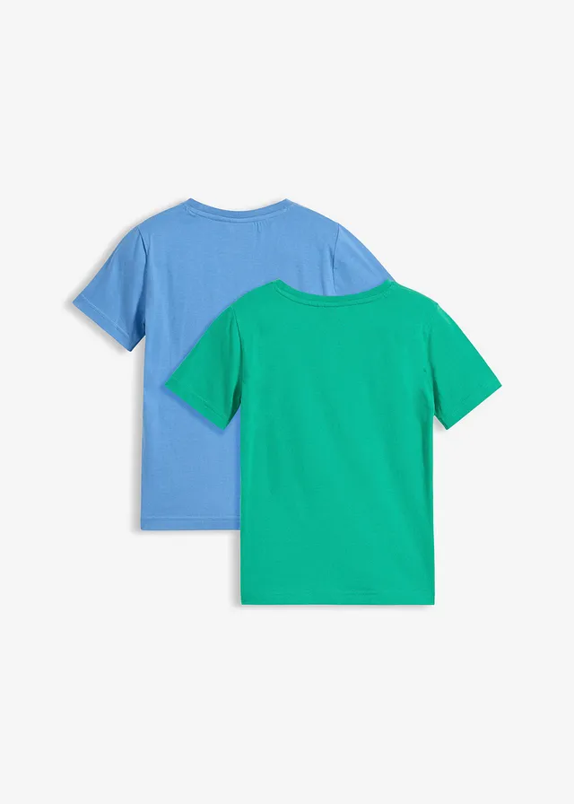 T-shirt van puur biologisch katoen (set van 2), Kleur: kristalblauw+jadegroen met print
