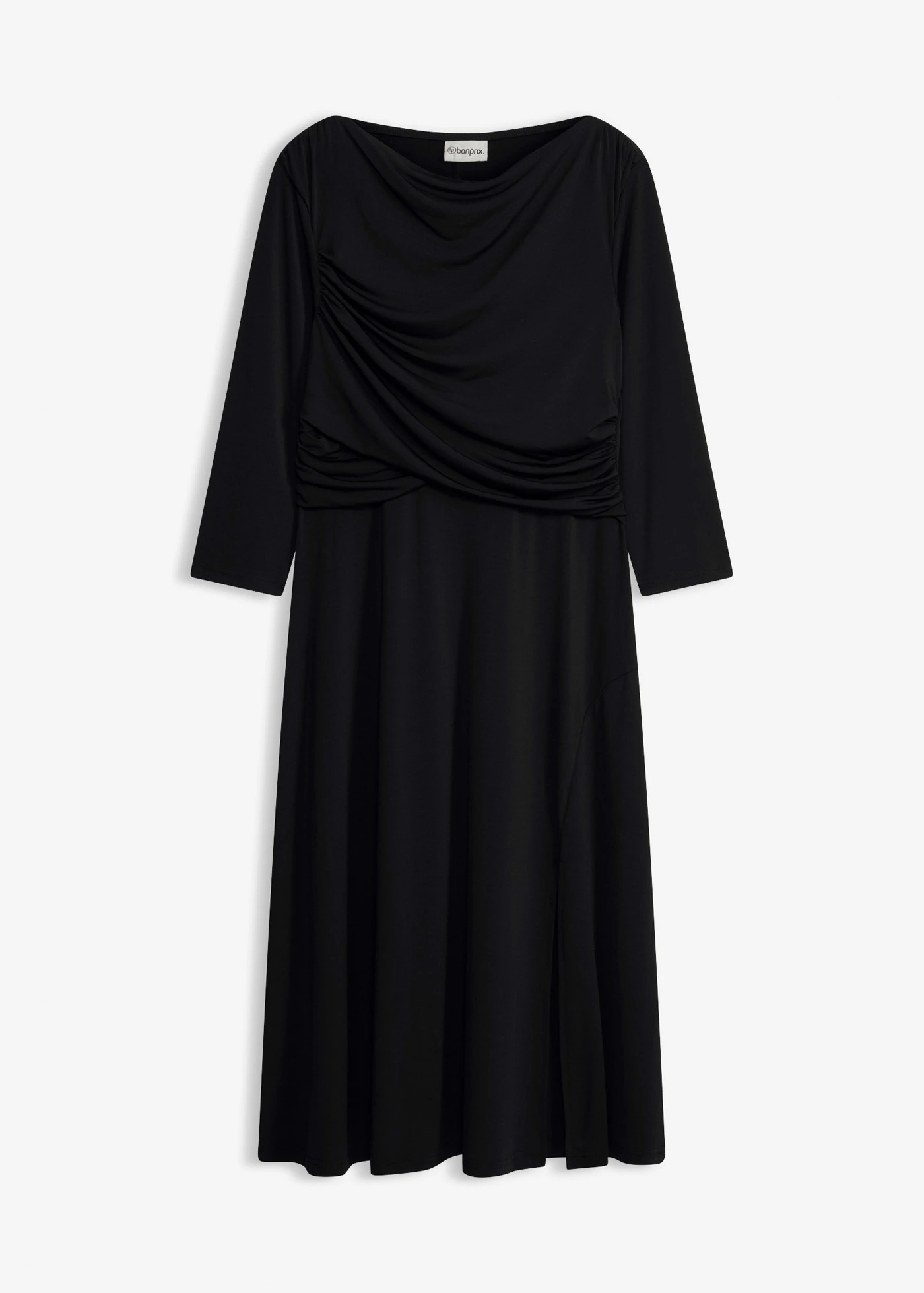 Rochie midi drapată cu mâneci 3/4 • negru • magazin bonprix