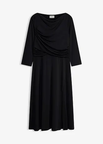 Rochie midi drapată cu mâneci 3/4 • negru • magazin bonprix