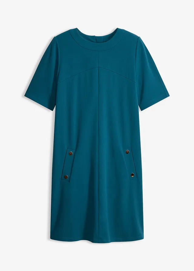Kokerjurk met elastan, Kleur: blauwpetrol