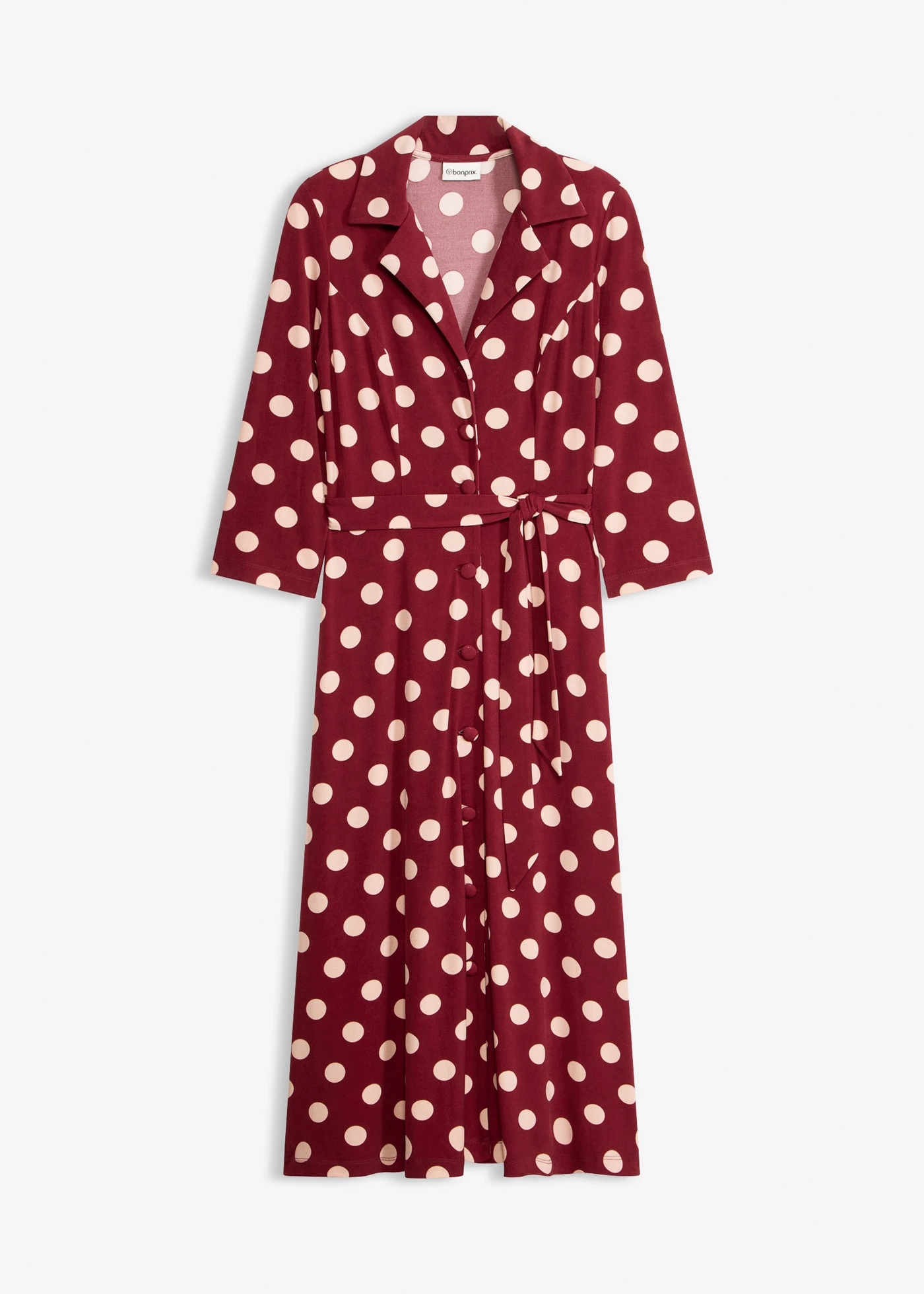 Robe-chemise avec lien à nouer (ens. 2 pces.) • rouge rubis pois beige mat • Boutique bonprix