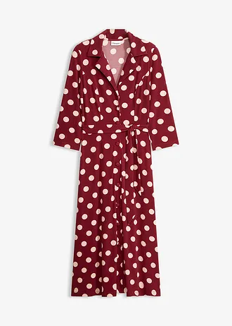 Robe-chemise avec lien à nouer (ens. 2 pces.) • rouge rubis pois beige mat • Boutique bonprix