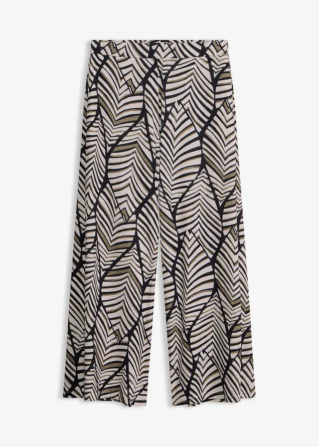 Pantalon large en jersey • noir-blanc nacré imprimé • Boutique bonprix
