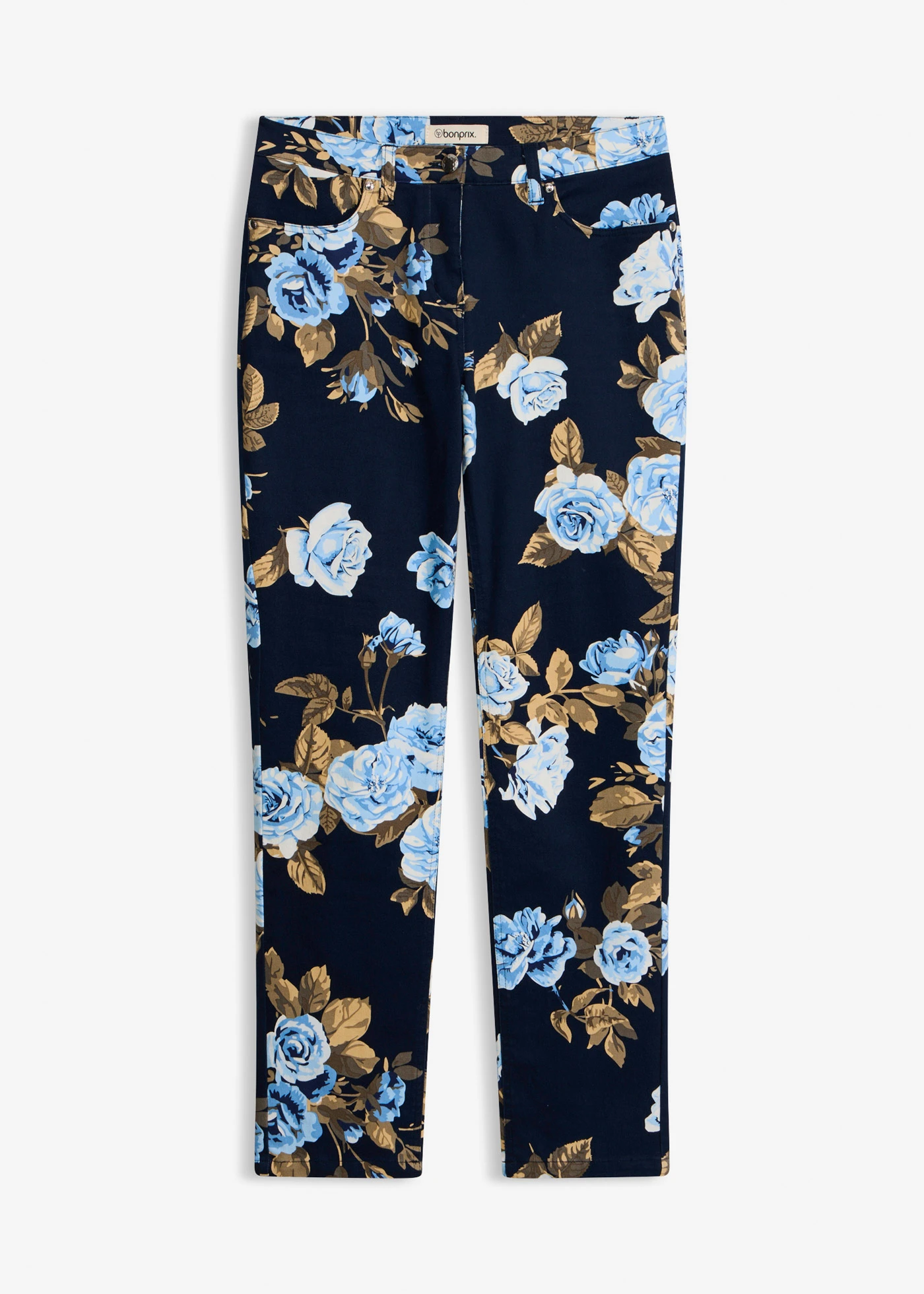 Pantaloni 7/8 cu stretch, din bumbac • bleumarin floral • magazin bonprix