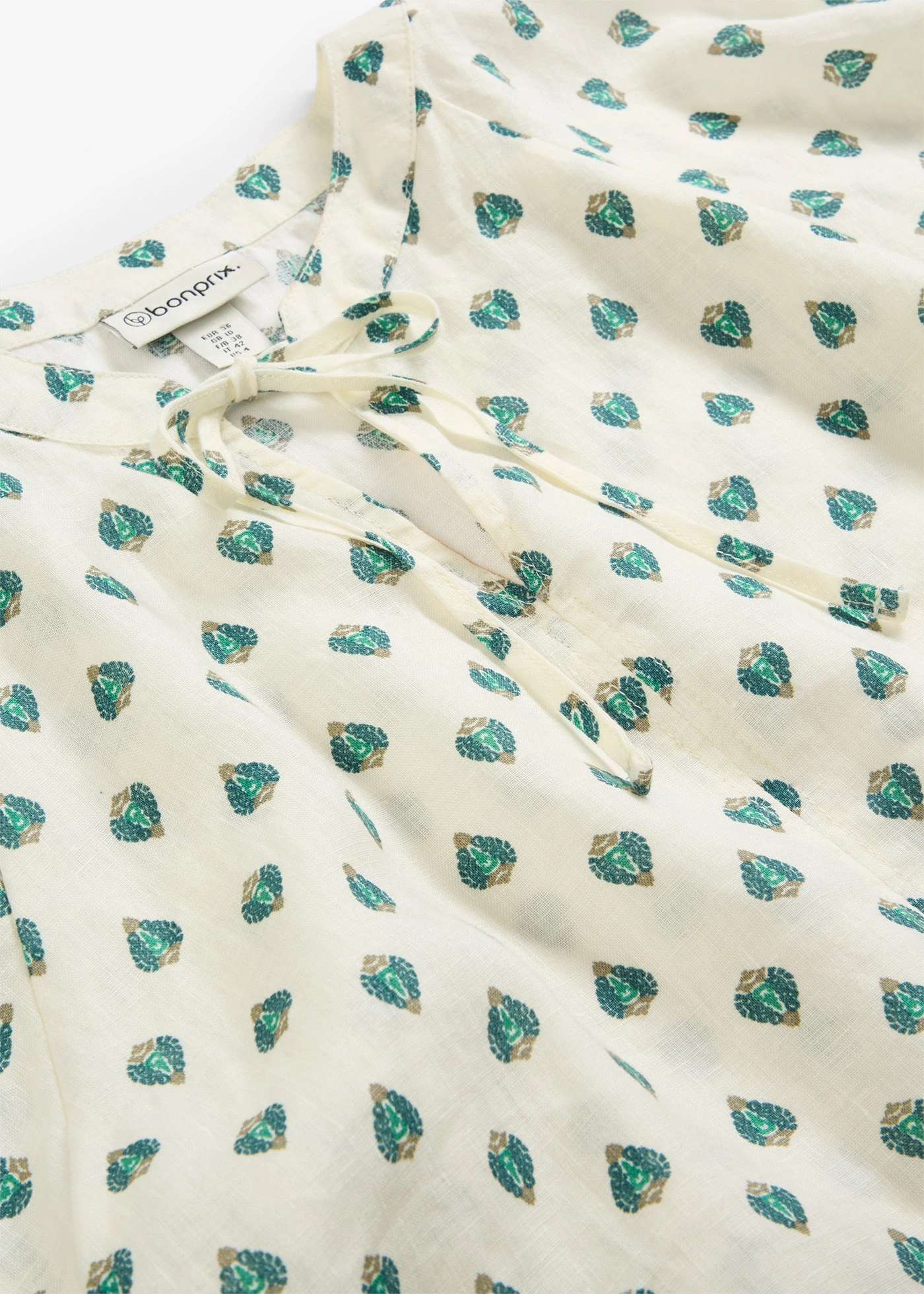 Tuniekblouse van linnen • crèmewit-pepergroen met print • bonprix online shop
