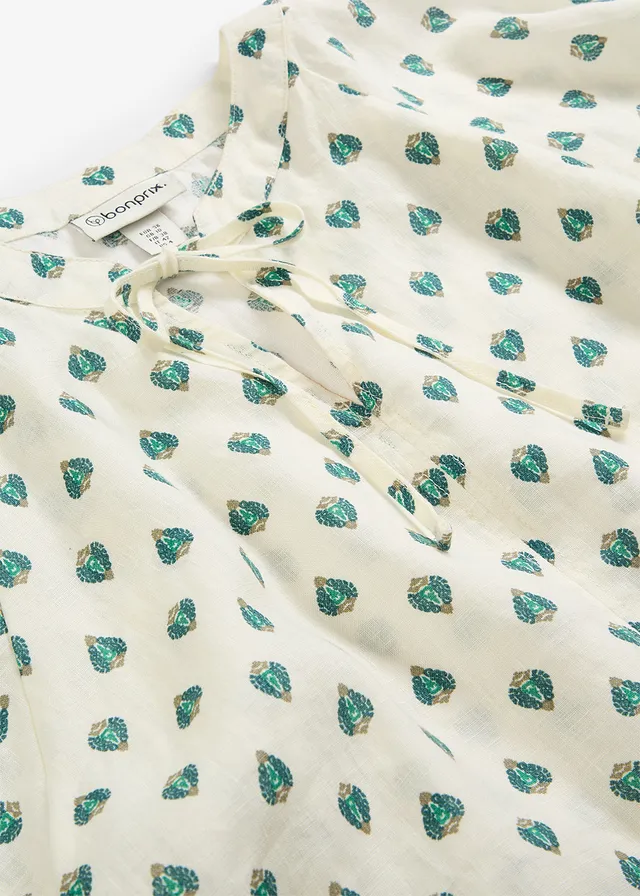 Blouse 100% lin • crème-vert poivre imprimé • product-page.page-title-suffix