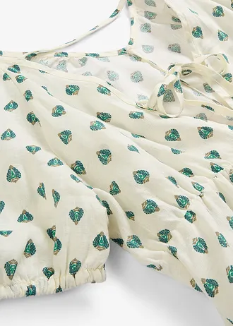 Jurk van puur linnen • crèmewit-pepergroen met print • bonprix online shop