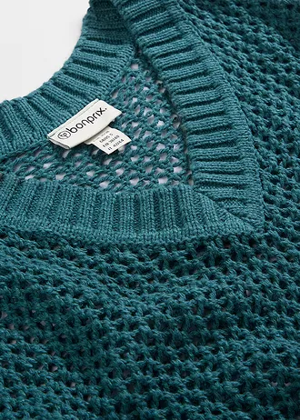 Ažurový svetřík z lehké lněné směsi • zelený pepř • bonprix obchod