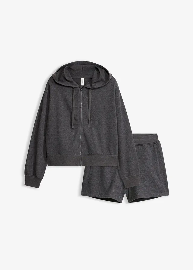 Sweat huispak met korte broek, Kleur: antraciet gemêleerd