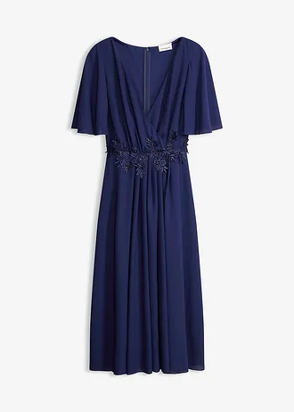 Cocktailjurk met kanten applicatie, Kleur: middernachtblauw