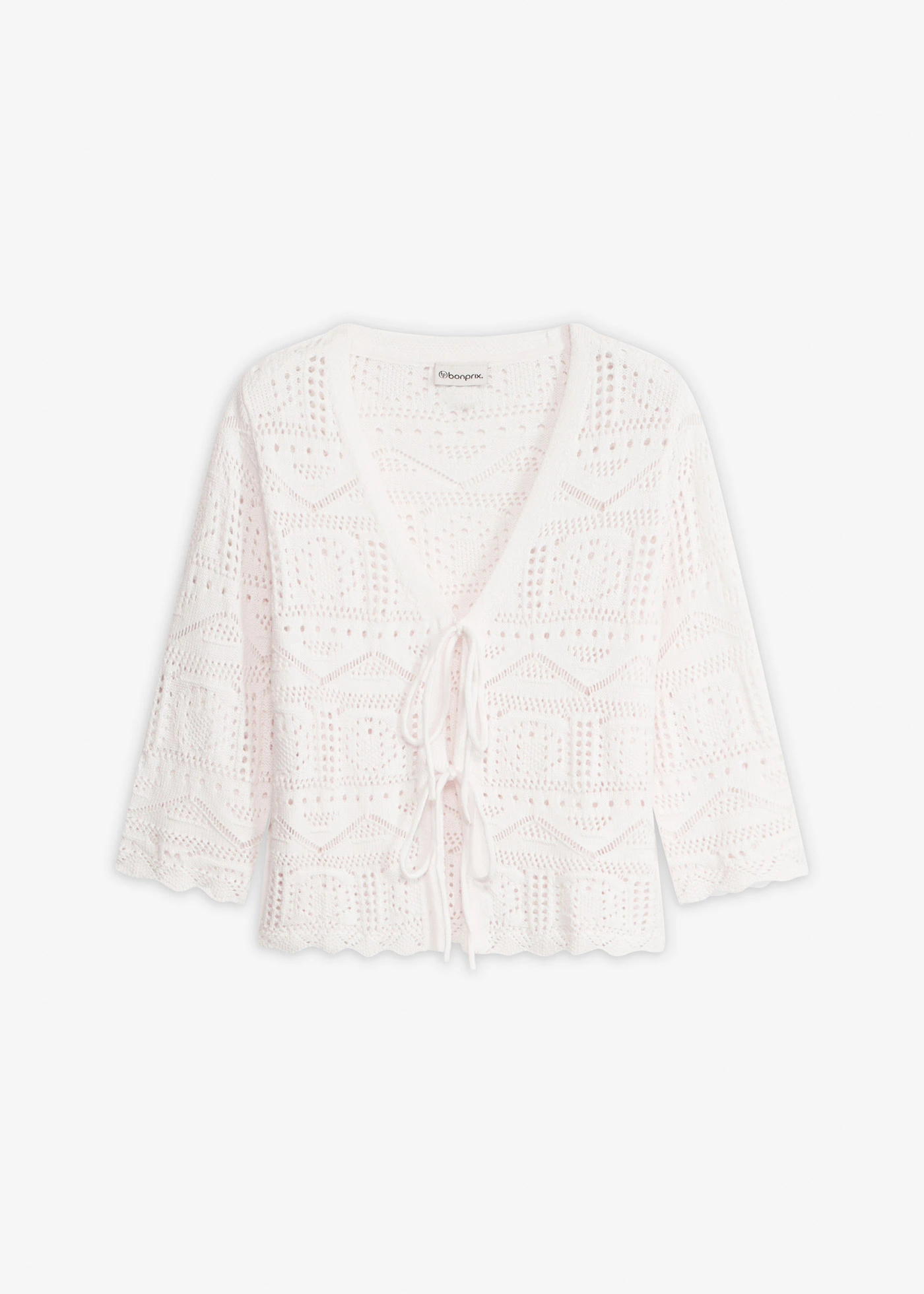 Ajour vest met strikbandjes • wolwit • bonprix online shop