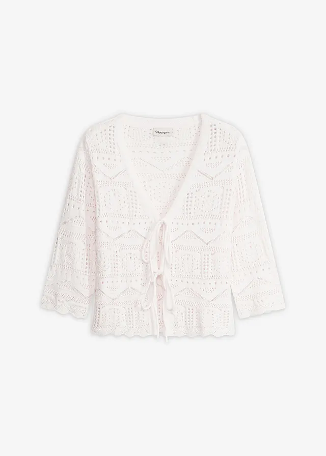 Ajour vest met strikbandjes, Kleur: wolwit