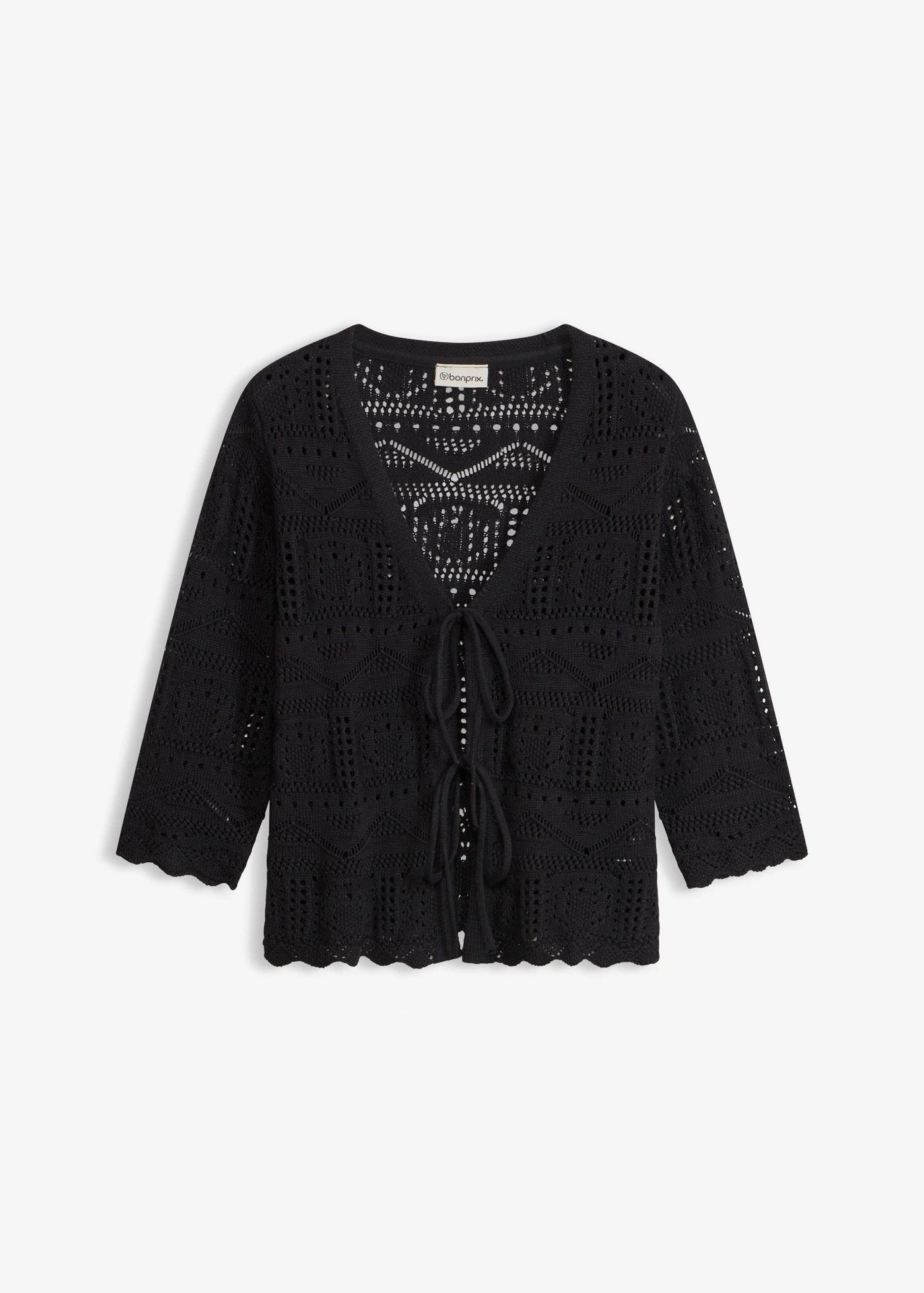 Ajour vest met strikbandjes • zwart • bonprix online shop