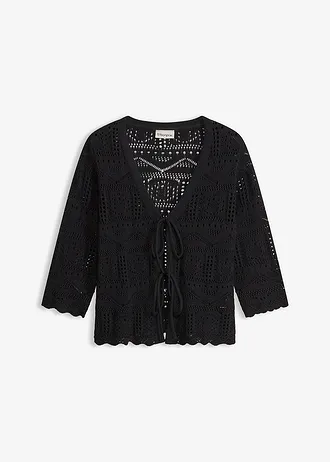 Ajour vest met strikbandjes, Kleur: zwart