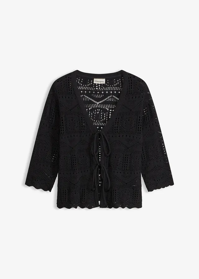 Ajour vest met strikbandjes • zwart • bonprix online shop