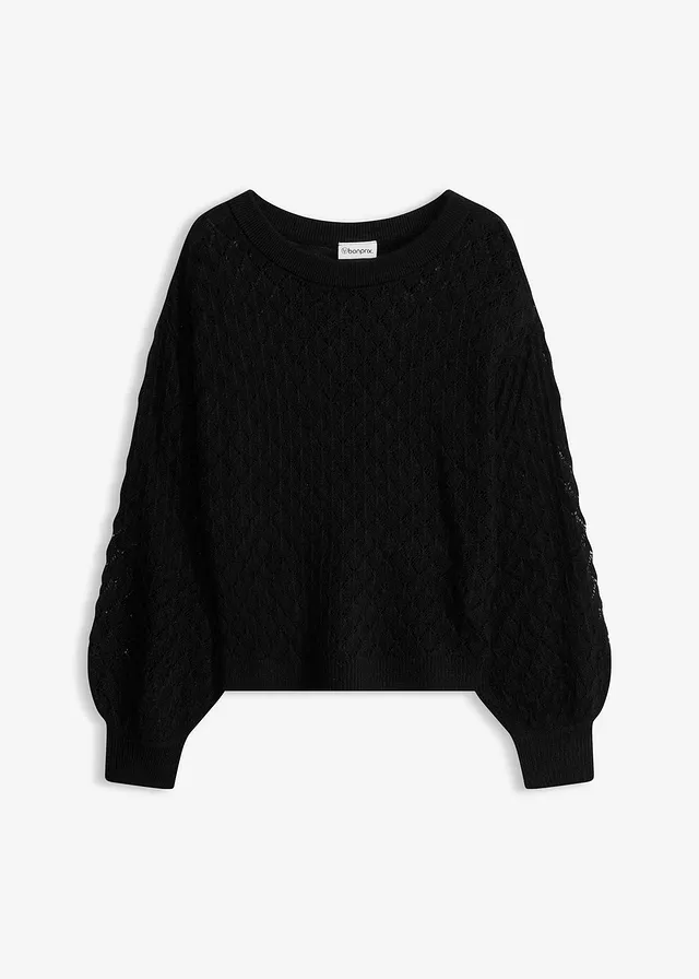 Sweter ażurowy • czarny • sklep bonprix
