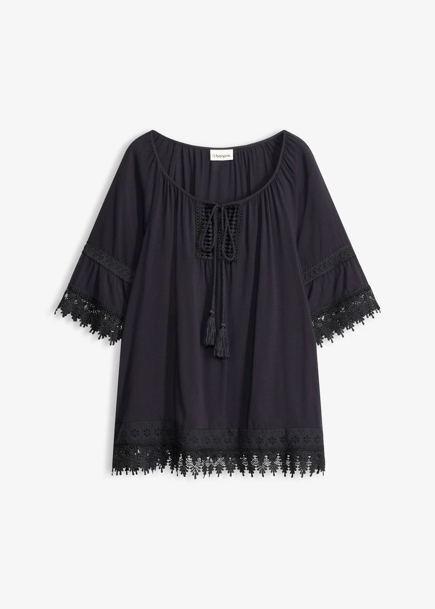 Tunică cu dantelă din viscoză moale • negru • magazin bonprix