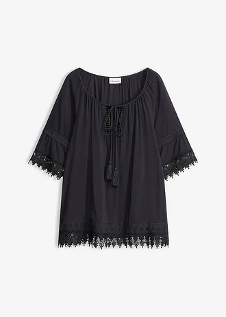 Tuniek met kant van zachte viscose • zwart • bonprix online shop