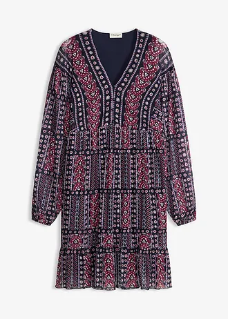 Rochie-tunică din mesh moale, culoare: bleumarin-roșu-bordo