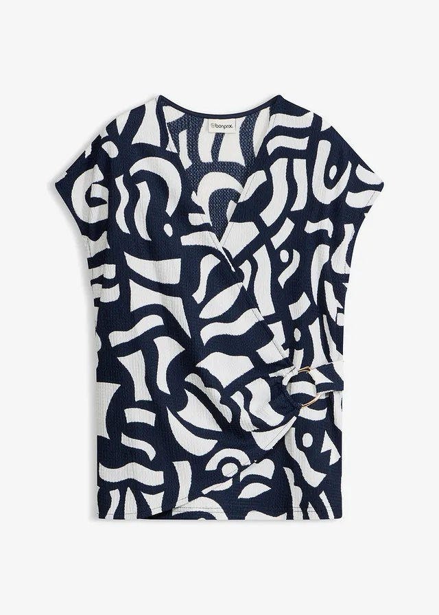 donkerblauw/wit grafische print