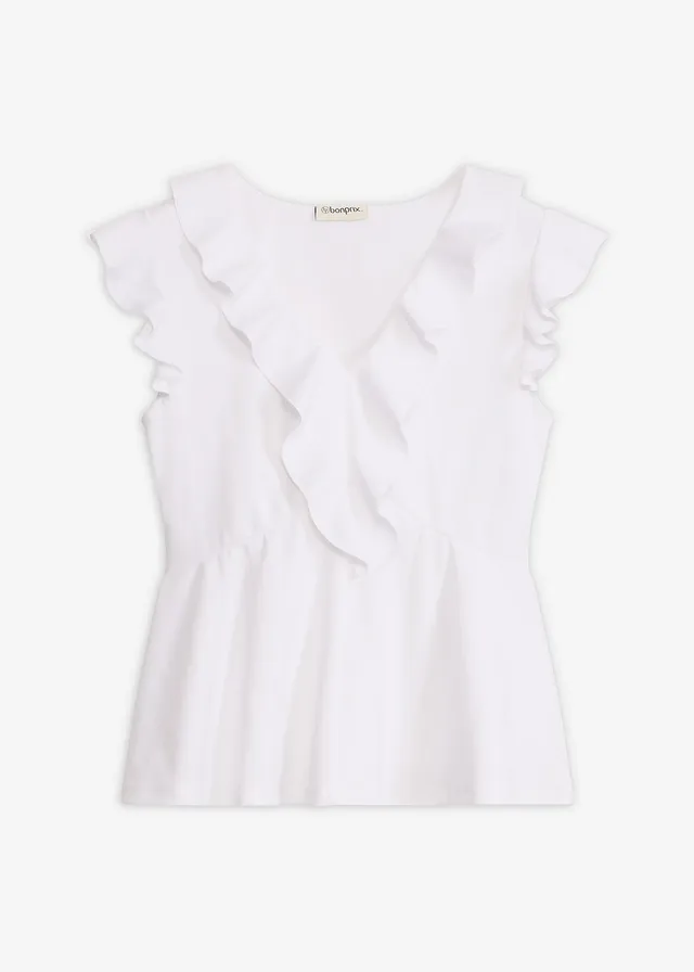 T-shirt z falbanami • biały • sklep bonprix
